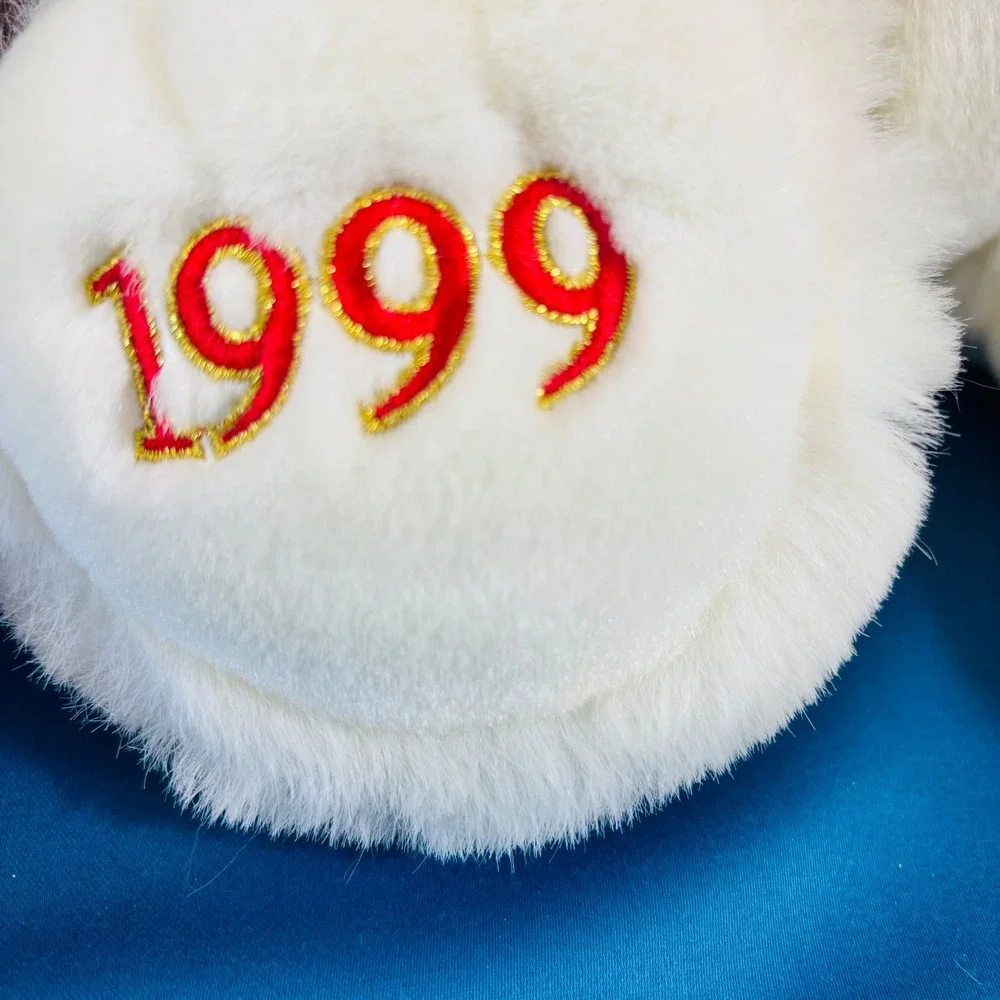 Vintage 1999 Snowflake Teddy White Plush Bear Holiday Plaid Jacket 16 Inch